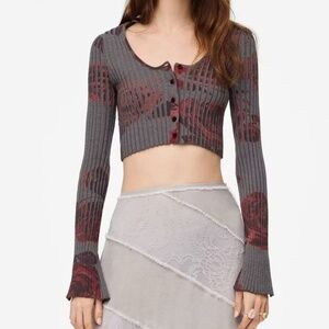 ZARA Limited Edition Printed Rose Cropped Top Cardigan Ribbed M